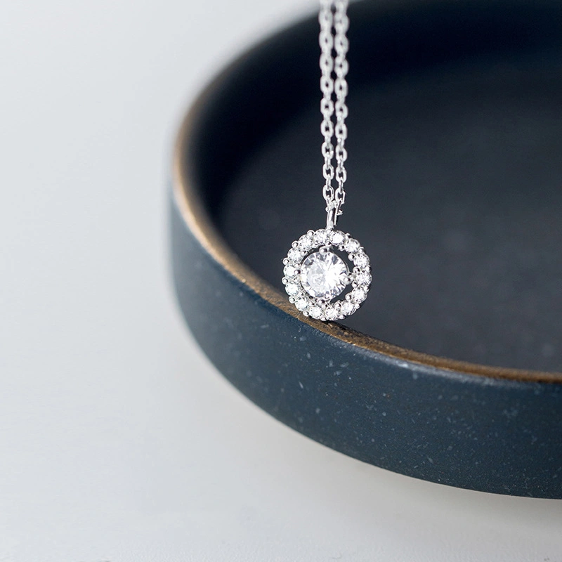 Silver Necklace Female Korean Temperament Diamond Ring Simple Sweet Round Clavicle Chain