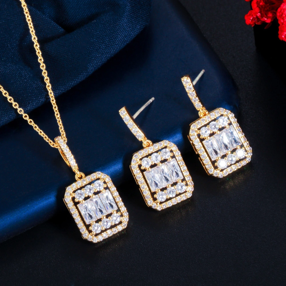 South Korea Zircon Necklace And Earrings Two Piece Set