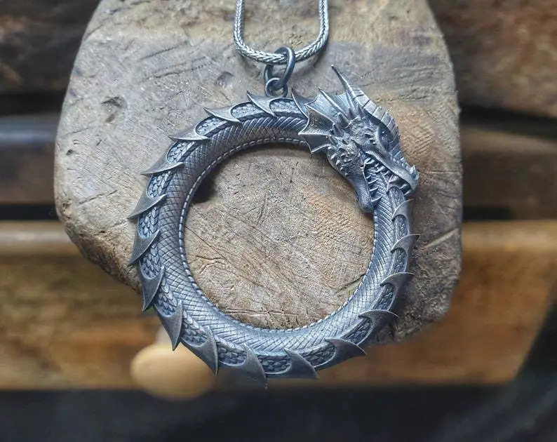 Ouroboros Pendant Necklace Men's Metal Dragon Pendant