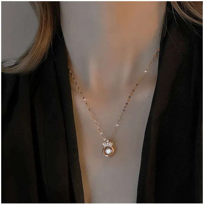 Full Diamond Crown Necklace Female Fairy Light Luxury Niche Design Sense