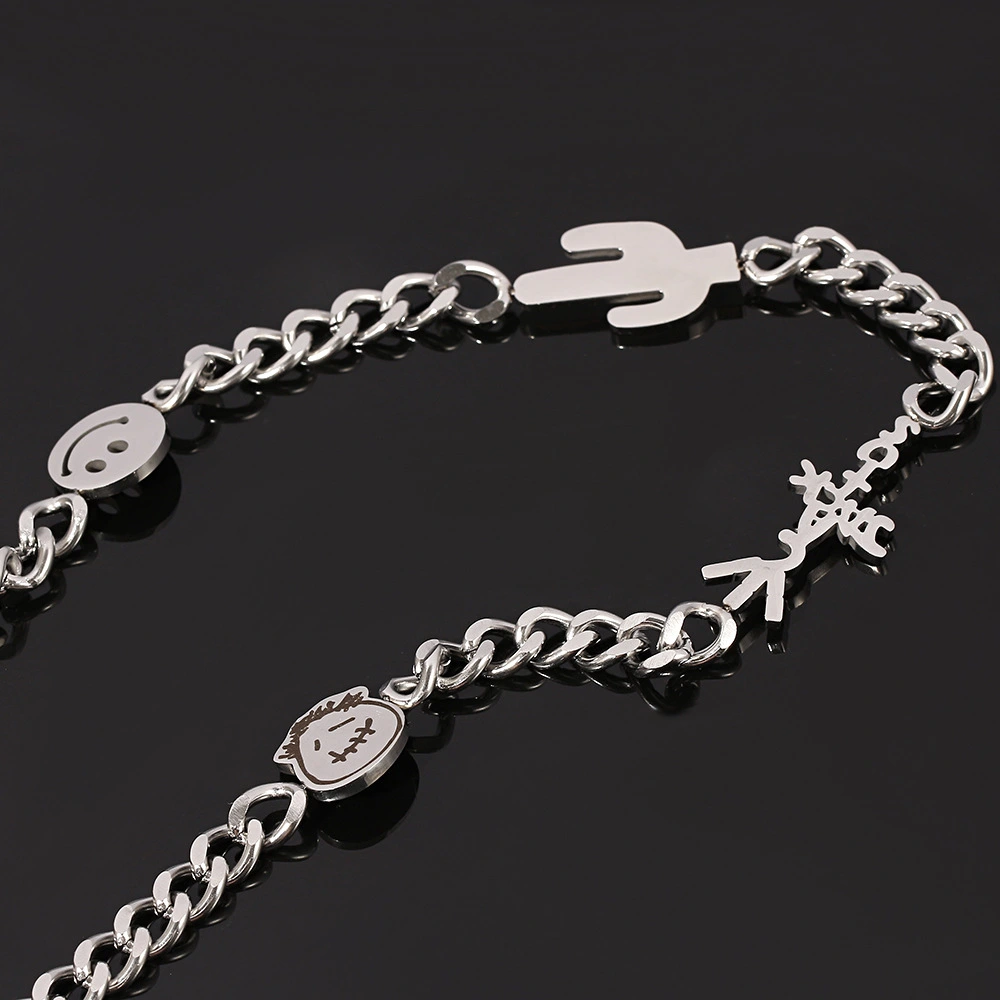 Smiley Cactus Cuban Chain Necklace Silver
