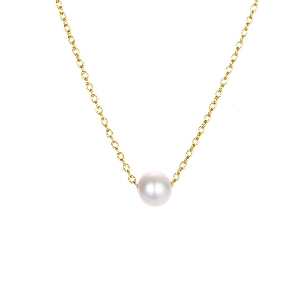 Jujie Europe and America cross border new accessories simple pearl pendant female 316L stainless steel gold plated necklace clavicle chain