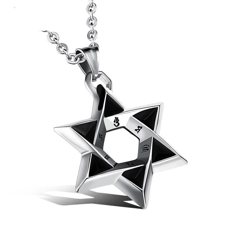 Stainless Steel Necklace Wholesale Punk Style Men's Six-pointed Star Pendant