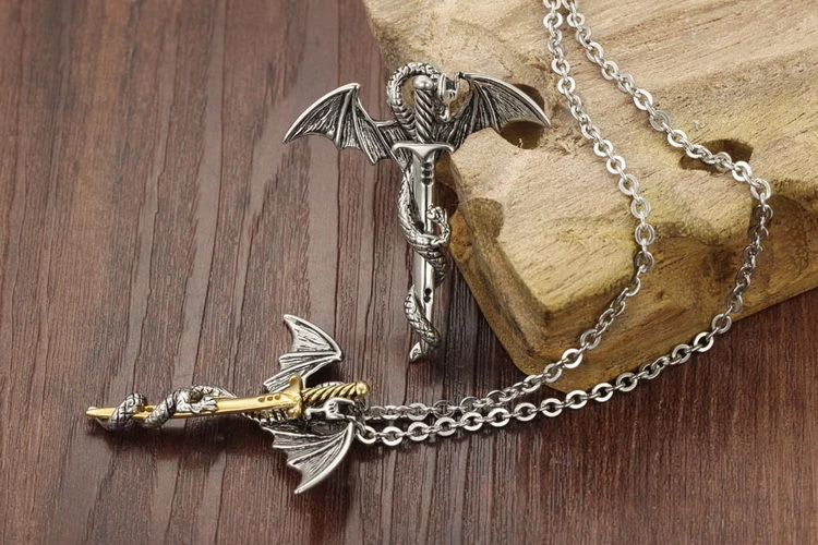 Rock Fashion Pterodactyl Golden Sword Men's Titanium Steel Necklace