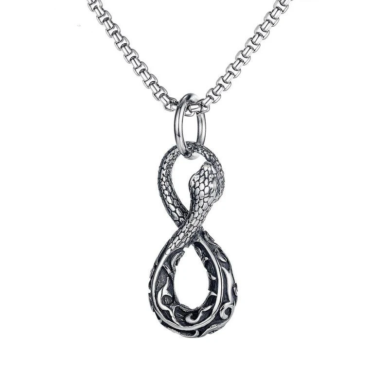 Punk Style Figure Eight Python Pendant Personality Street Men's Titanium Steel Necklace