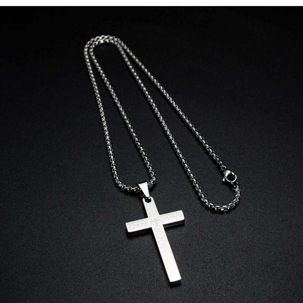 European And American Retro Cross Scripture Titanium Steel Men's Necklace