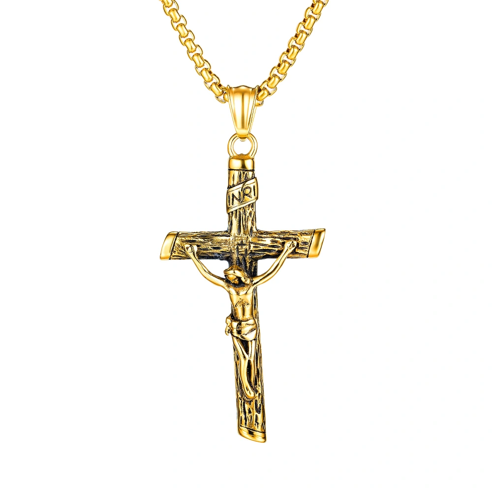 Jesus Cross Pendant Religious Classic Men's Titanium Steel Necklace