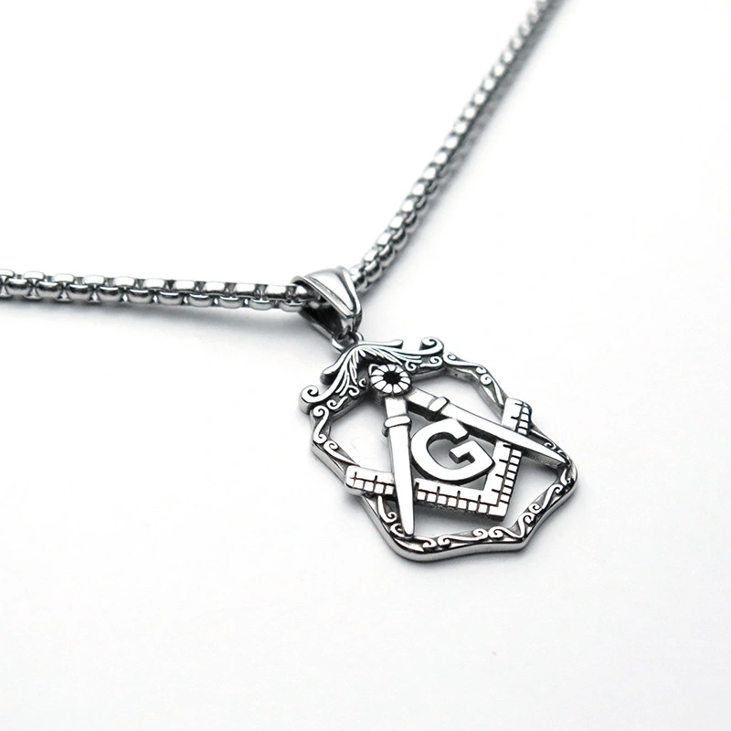 Freemason Pendant Men's Necklace Trendy Hip Hop Pendant Retro Punk Men's Titanium Steel Pendant