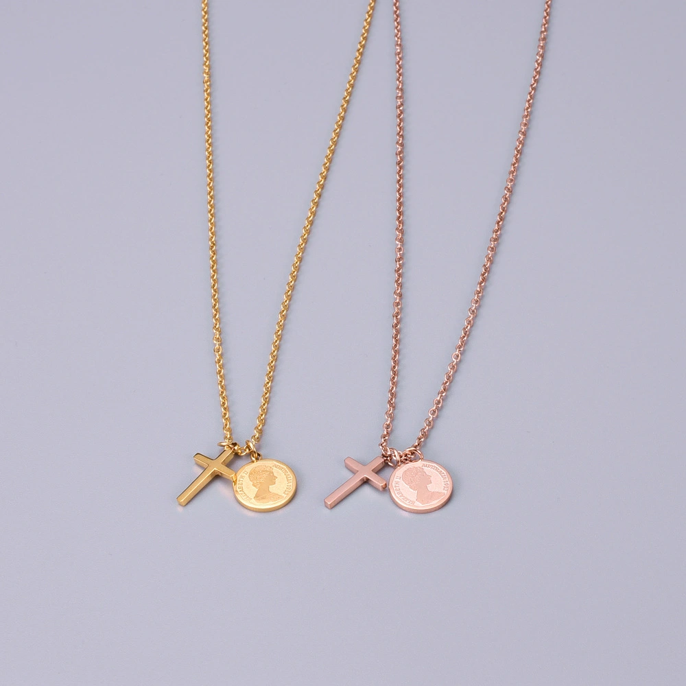 Cross Mini Coin Necklace Gold Coin Pendant Clavicle Chain