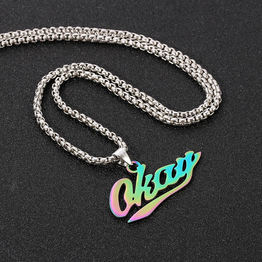 Hot Selling Fashion Jewelry Colorful Okay Letter Necklace Silver Necklace