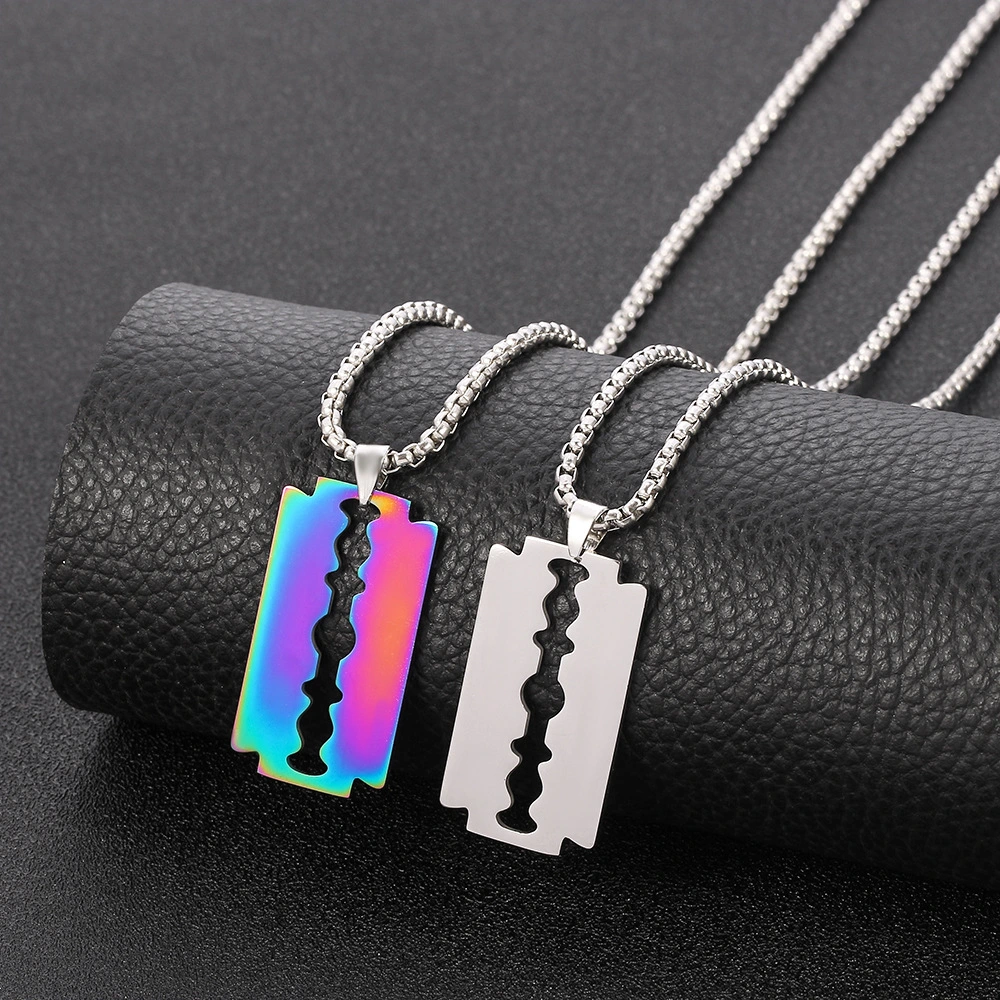 Individuality One Piece Blade Necklace Colorful Stainless Steel Necklace Unisex