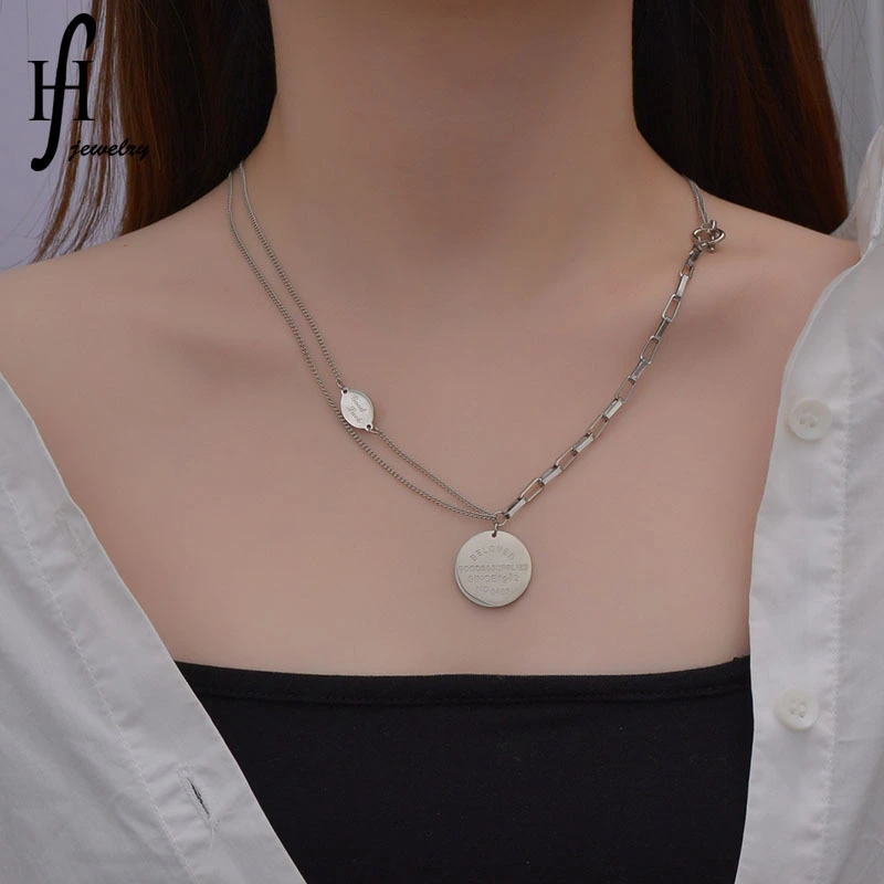 Hip Hop Round Letter Pendant Titanium Steel Necklace
