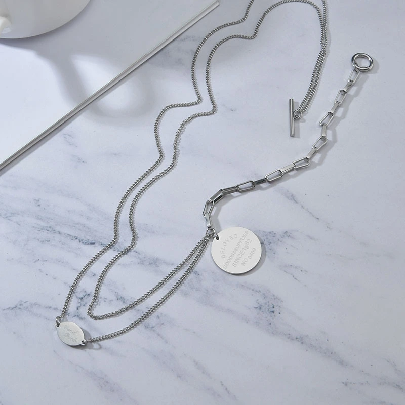 Hip Hop Round Letter Pendant Titanium Steel Necklace