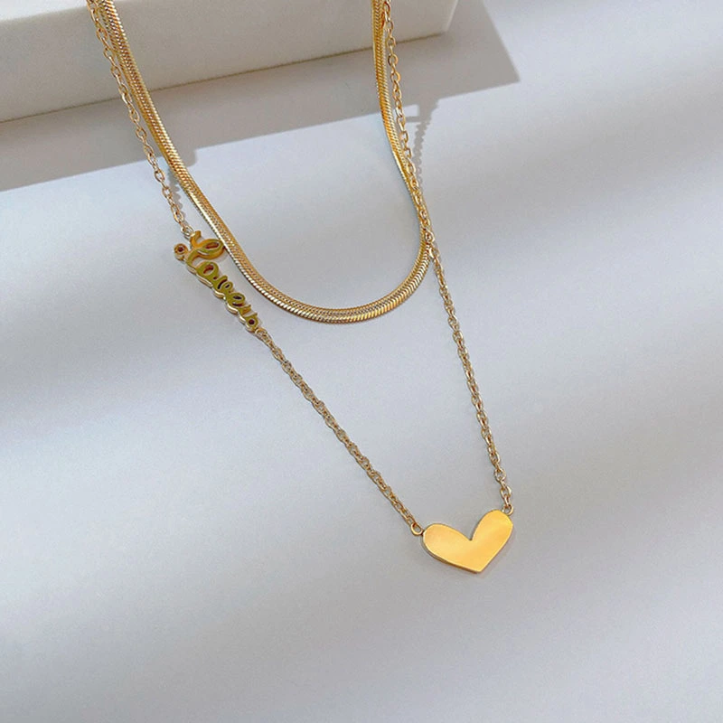 Japan And South Korea Simple Titanium Steel Necklace Female Love Double Necklace Small