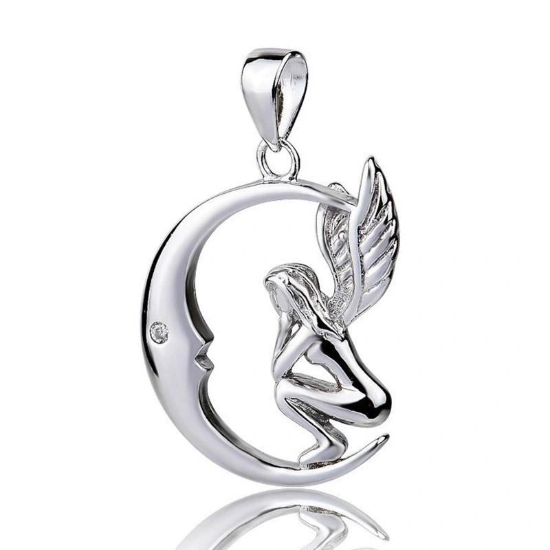 S925 Sterling Silver Moon Angel Necklace