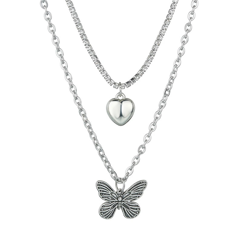 Stacked Butterfly Necklace Female Ins Cold Wind Simple Temperament Clavicle Chain