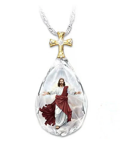 Crystal Cross Necklace Two Tone Pendant