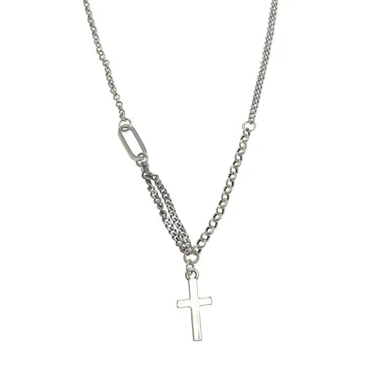 925 Sterling Silver Cross Retro Necklace Female Simple