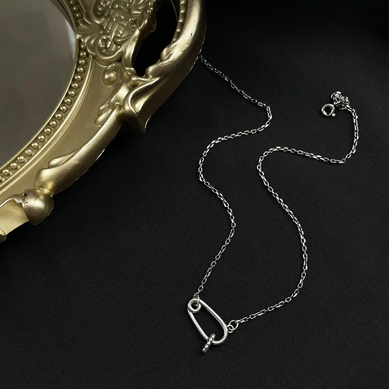 S925 Sterling Silver Geometric Retro Thai Silver Necklace Women