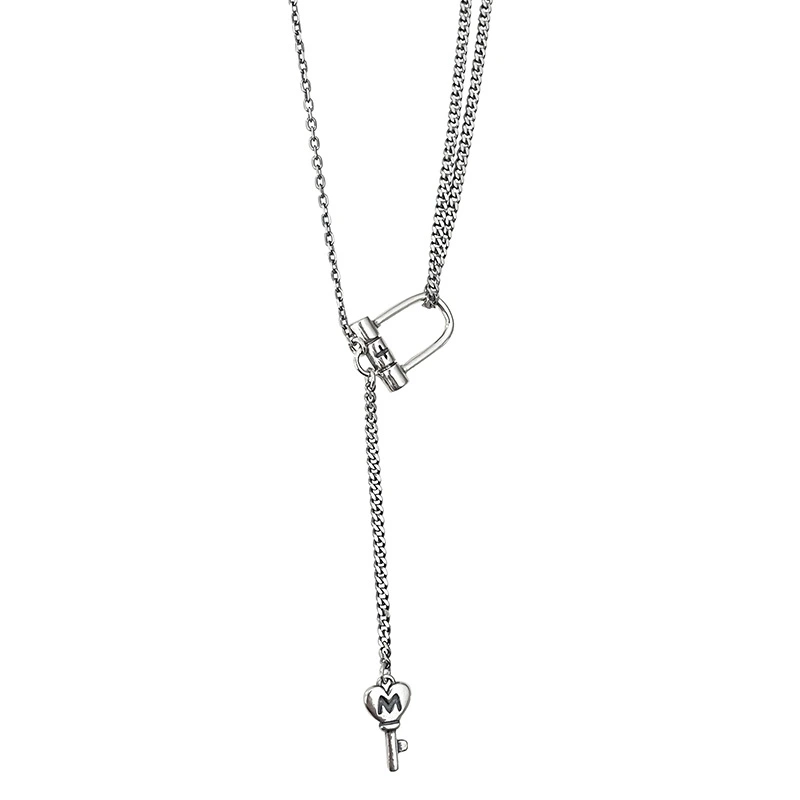 925 Sterling Silver Small Lock Key Retro Necklace Simple And Cold Style