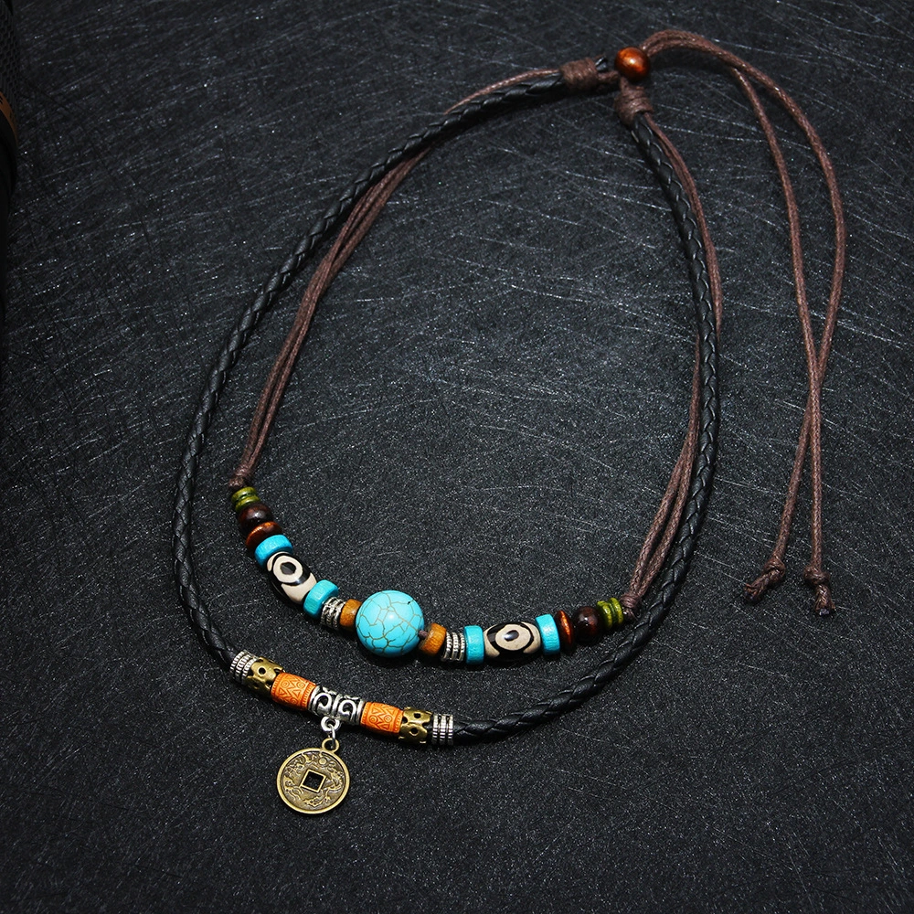 Fashion Turquoise Coin Pendant Necklace