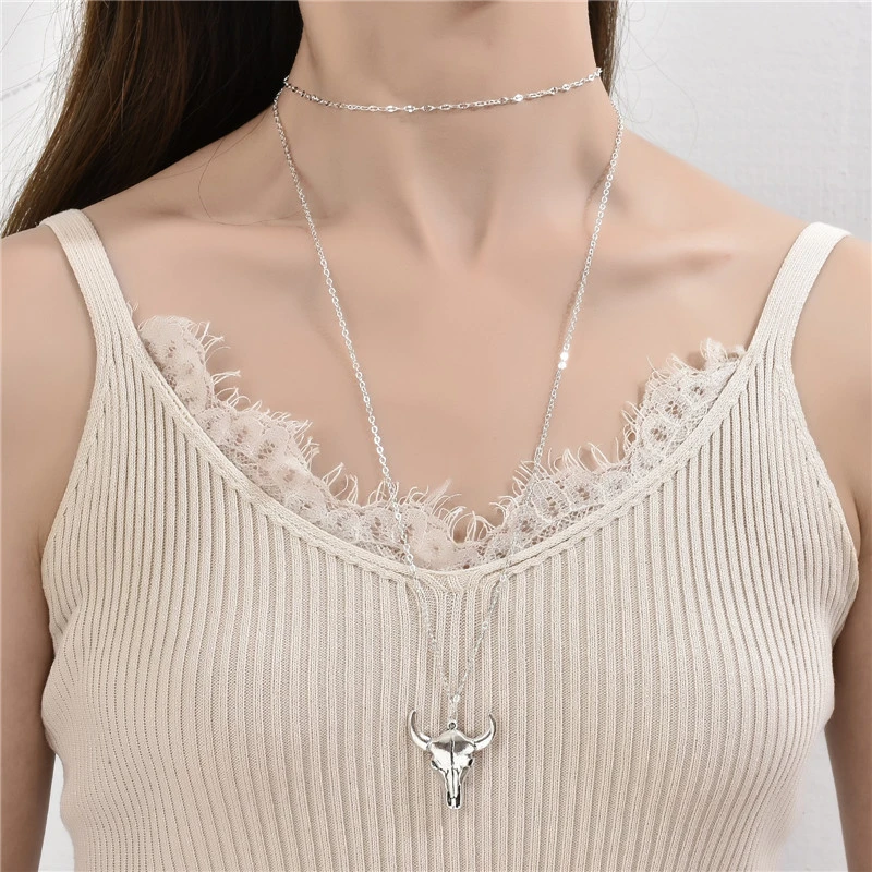 Fashion Alloy Bull Head Pendant Necklace Necklace