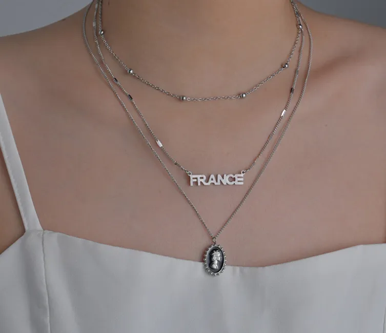 Multi-layered Letter Pendant Necklace Female Personality All-match