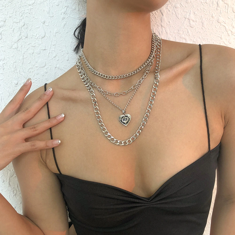 Exaggerated Necklace Alloy Love Creative Multilayer Clavicle Chain