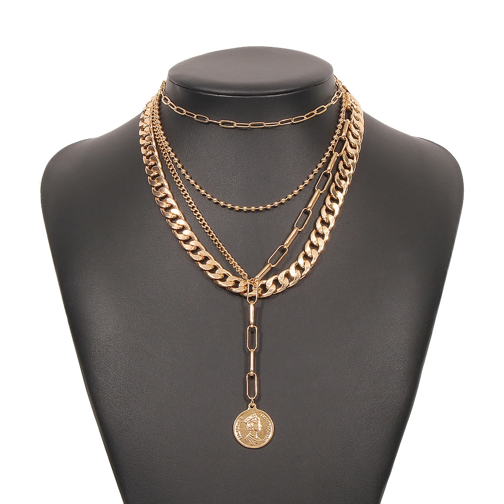 Hip Hop Pendant Necklace Alloy Individuality Exaggerated Retro Multilayer Necklace