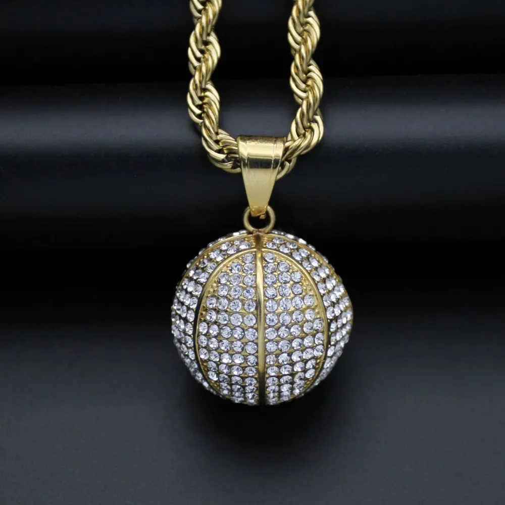 Titanium Steel Gold-plated Diamond 3D Three-dimensional Basketball Pendant