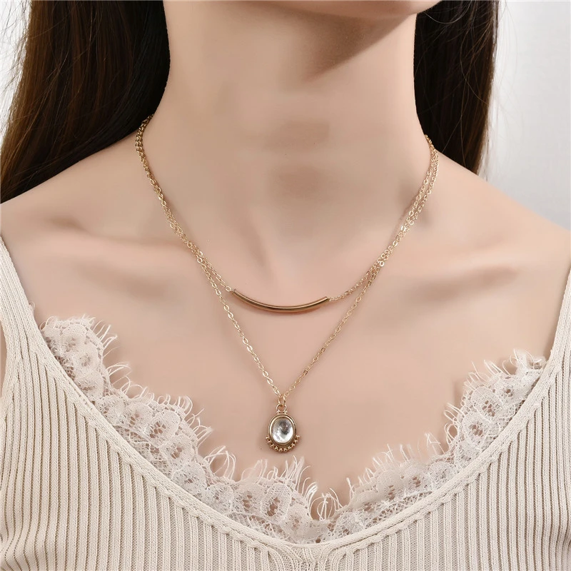 Fashion Transparent White Sapphire Water Drop Pendant Necklace