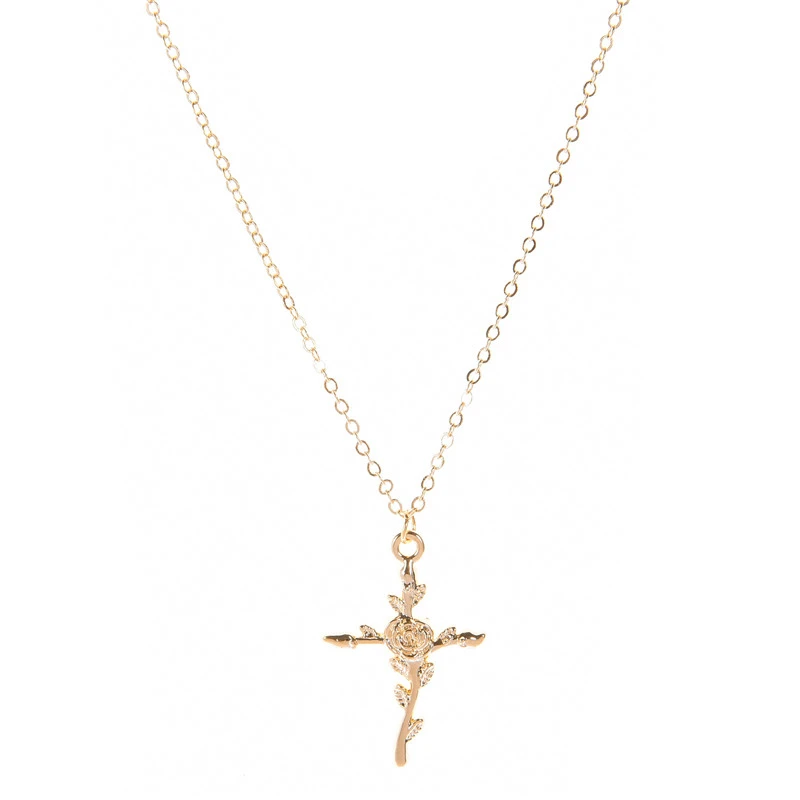 Alloy Rose Cross Pendant Necklace Earrings Earrings Necklace