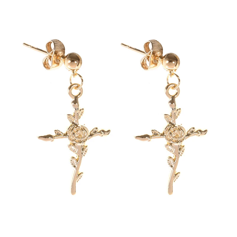 Alloy Rose Cross Pendant Necklace Earrings Earrings Necklace