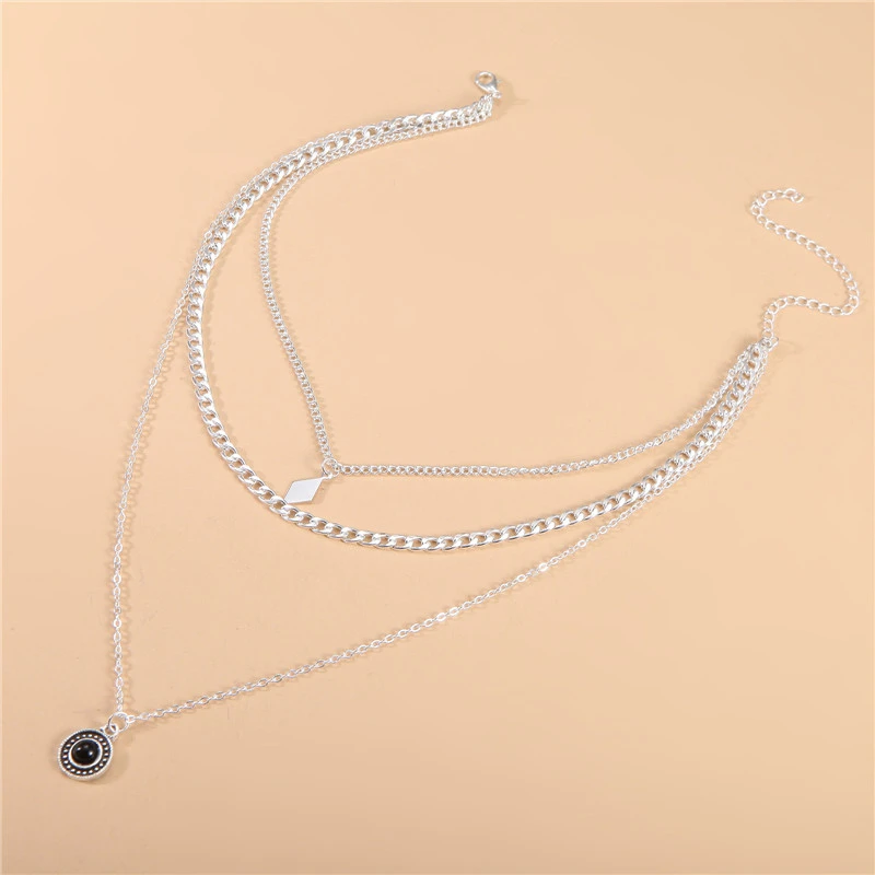 Simple Clavicle Chain Geometric Diamond Piece Multilayer Necklace