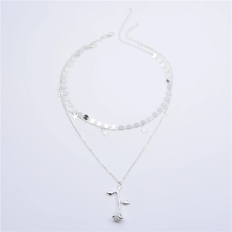 Frosty Wind Round Piece Fashion Five-pointed Star Rose Multilayer Necklace