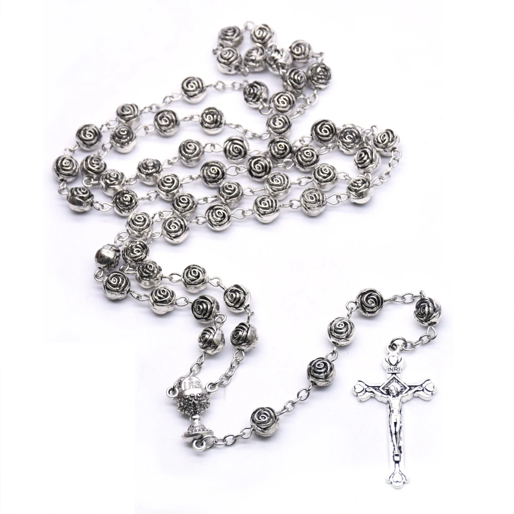 Rose Rosary Cross Necklace