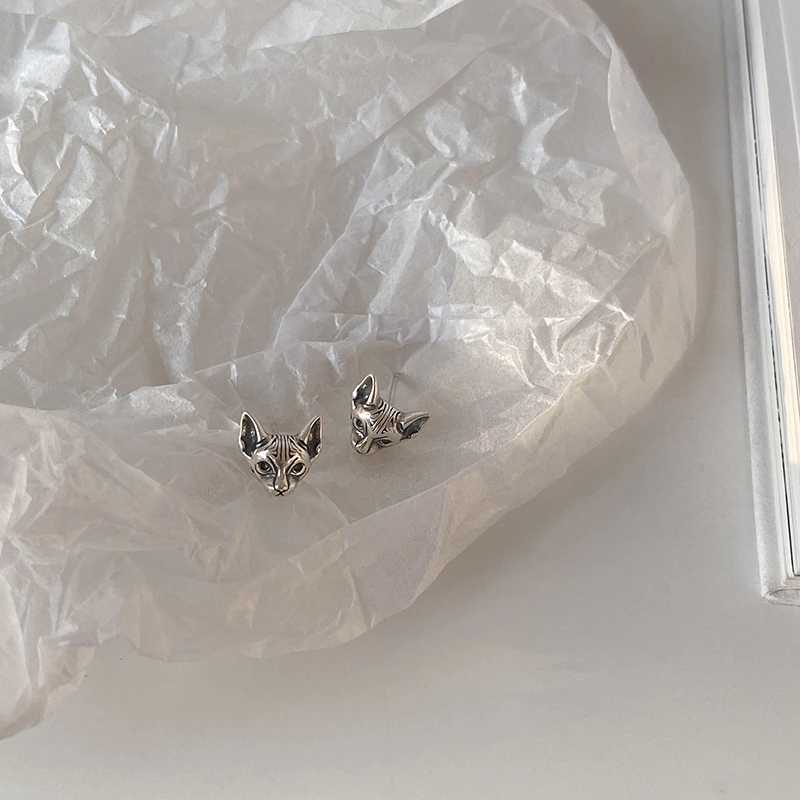 Vintage Cat S925 Sterling Silver Cold Style Sphinx Earrings