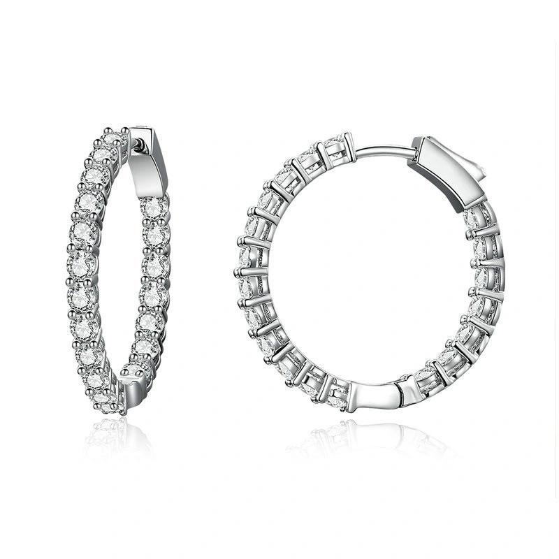Round White Gold-Plated Zircon Earrings