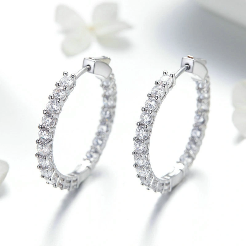 Round White Gold-Plated Zircon Earrings