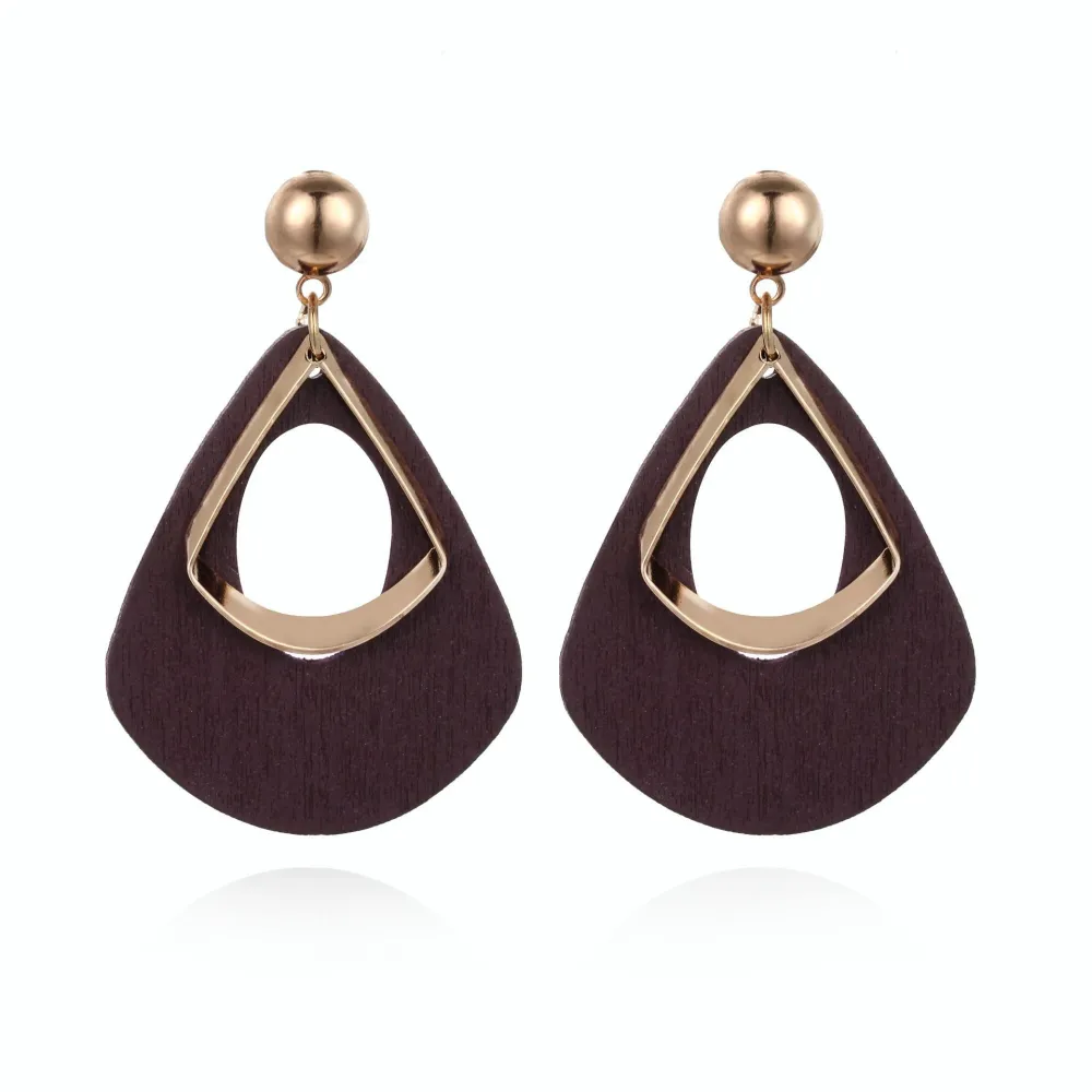 Wooden Alloy Earrings, Simple And Versatile, Drop-Shaped