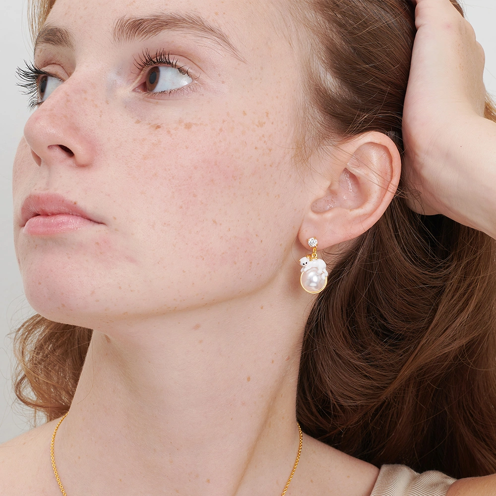 Enamel Cute Cat Earrings With Real Gold Plated Oil Dripping