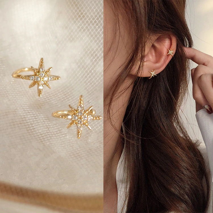 Micro-inlaid Zircon Six-pointed Star Ear Bone Clip Female Sen Super Fairy