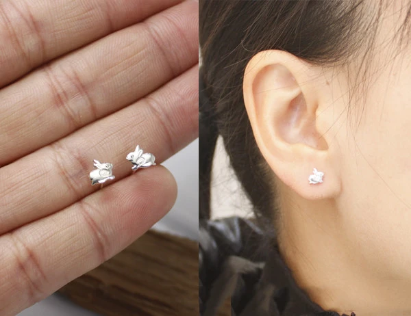 Full Silver Cute Rabbit Earrings Female Rabbit Earrings Anti Allergy Ear