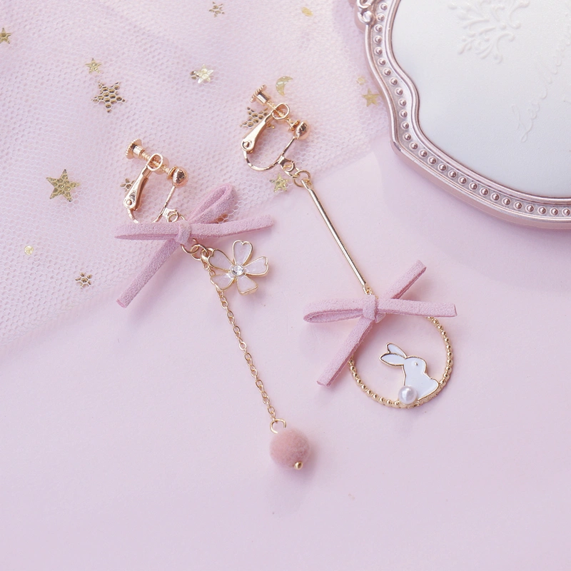 Sakura Bow Asymmetrical Earrings