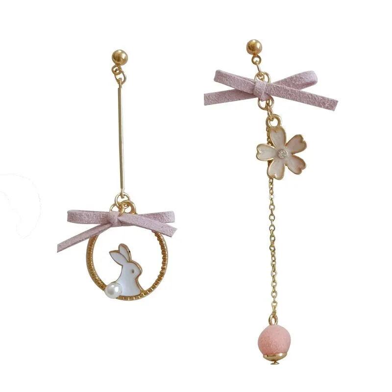 Sakura Bow Asymmetrical Earrings