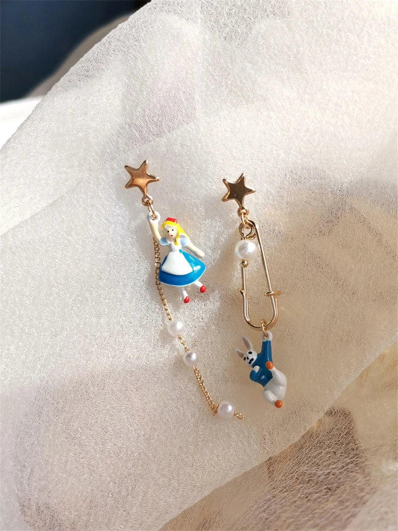 Cute Cartoon Rabbit Princess Earrings Star Pearl Tassel Earrings
