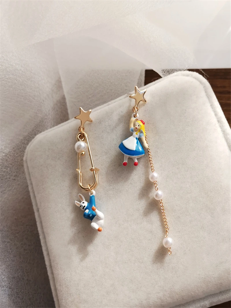 Cute Cartoon Rabbit Princess Earrings Star Pearl Tassel Earrings