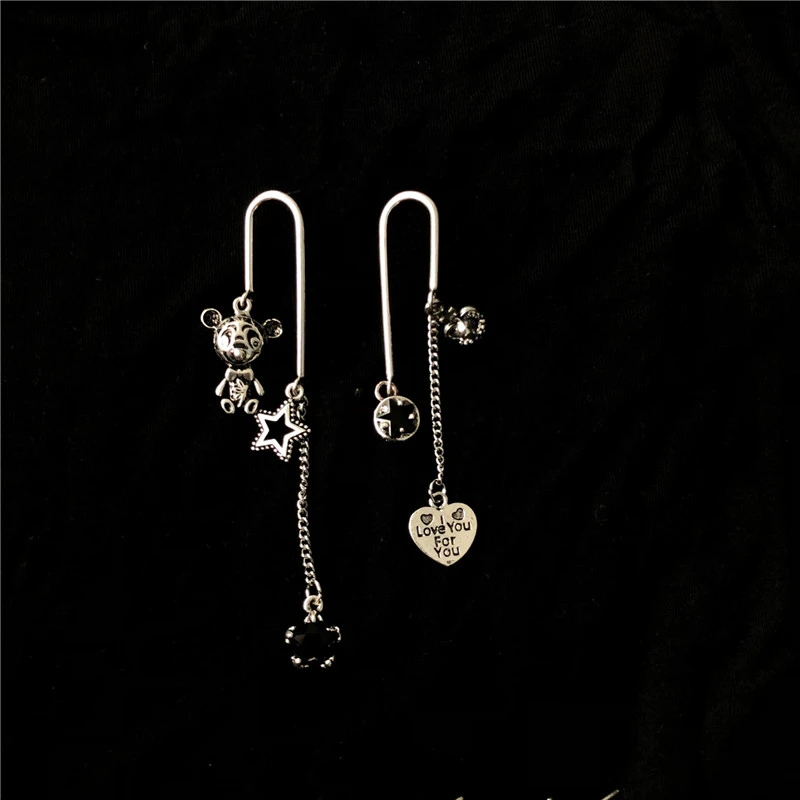 Old Vintage Style Dark Bunny Asymmetric Earrings