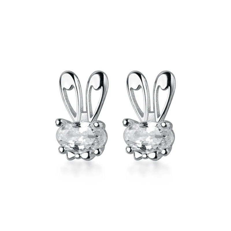 S925 Silver Korean Version Cute Lady Micro-studded Rabbit Earrings