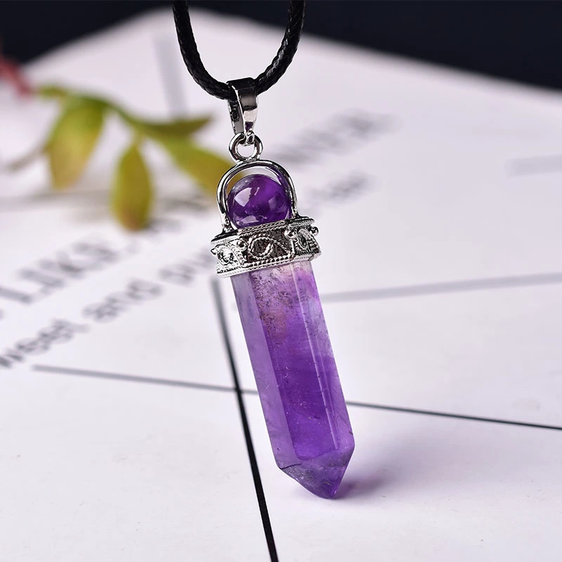 1PC Natural Crystal Amethyst Pendant Fashion Simple Reiki Point Raw Gem Necklace